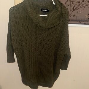 Express Green Cowl Neck Sweater with Ribbed Knit